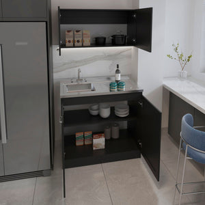English Elm 2-piece Wenge Rectangle Cabinet Set with Spacious Countertops, Flexible Placement & Ample Storage Options B062S00157