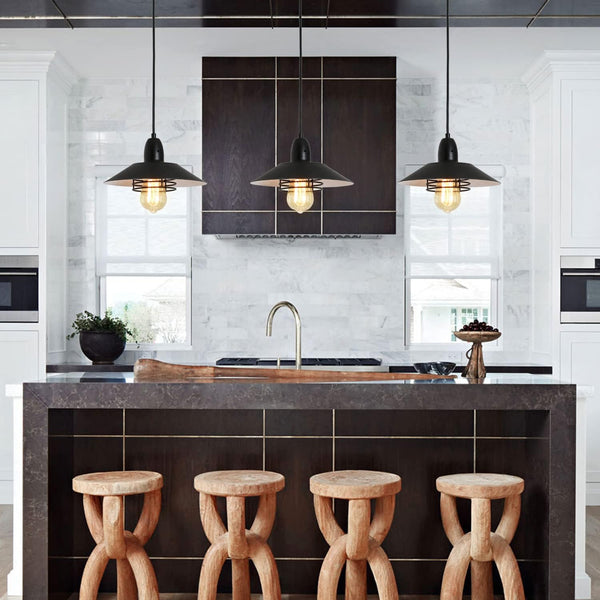 English Elm Farmhouse Black Pendant Light Adjustable Dimmable Metal Edison Fixture for Kitchen Island Dining Room T3177P284004