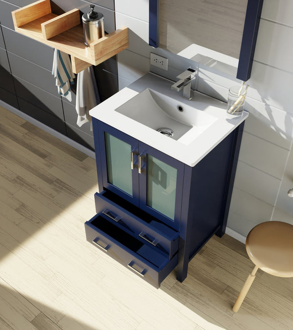 English Elm Navy Blue Bath Vanity Set With White Ceramic Top & Chrome Faucet - Compact Style For Small Spaces B2731P260508