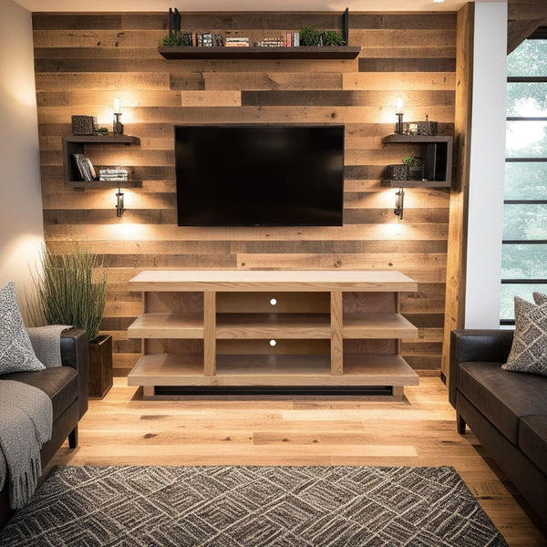 English Elm Laurel Canyon 64-Inch Tv Stand For 70" Tvs, Fully Assembled, Rustic Natural Finish With Cable Management B108P292264