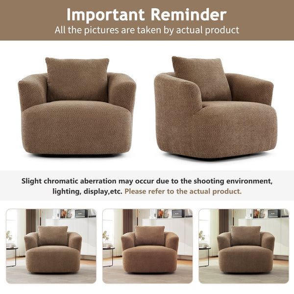 English Elm 360° Swivel Chair with Boucle Upholstery, Deep Pocket-Spring Seat, Ergonomic Curved Arms & Minimalist Design for Living Room Comfort Dark Brown N719P288552D