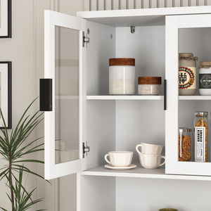 English Elm Tempered Glass Door Tall Storage Bookcase, 63" White MDF Cabinet with 4 Doors, Adjustable Shelves, Stable"))); W409P171440