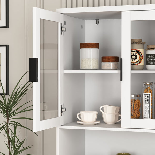English Elm Tempered Glass Door Tall Storage Bookcase, 63" White MDF Cabinet with 4 Doors, Adjustable Shelves, Stable"))); W409P171440