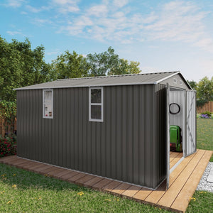 English Elm 10x12ft Galvanized Steel Outdoor Storage Shed with Vented Windows and Lockable Doors W3213S00008
