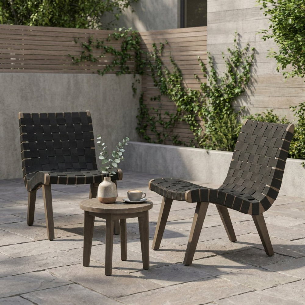 English Elm Outdoor Acacia Hardwood 3 Piece Patio Set with Woven Rope Strap Lounge Chairs 70913.00BLK2-62266.00GRY