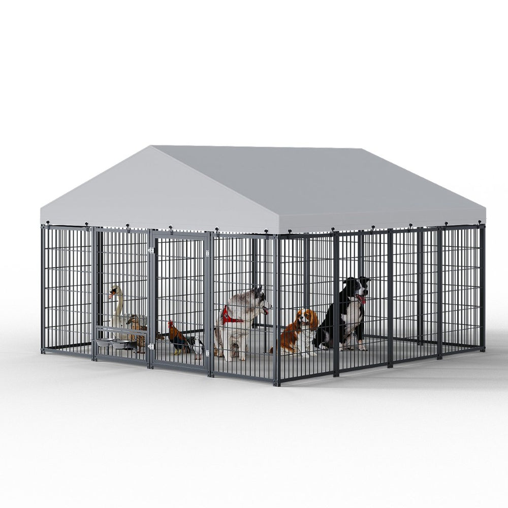 English Elm Large Heavy Duty Metal Dog Kennel Outdoor Run with Waterproof Roof and Secure Panel Frame W1820P318708