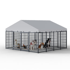 English Elm Large Heavy Duty Metal Dog Kennel Outdoor Run with Waterproof Roof and Secure Panel Frame W1820P318708