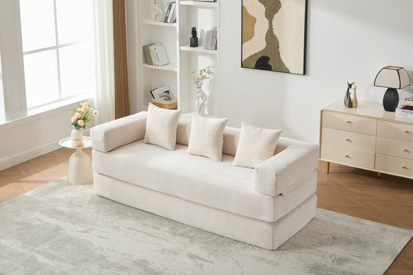 English Elm UNITED Folding Sofa Bed with Removable Cover Zipper, Chenille Memory Foam Sleeper for Small Spaces Beige W1568P293803