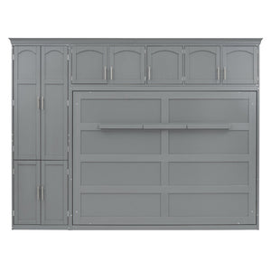 English Elm Queen Murphy Wall Bed with Integrated Wardrobe and Drawers for Studio Spaces LP000876AAE-1