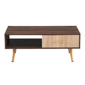 English Elm Rectangle Coffee Table With Solid Wood Legs, Modern Design, Storage Drawer, Walnut Finish Elegance W1265P236869-GIGA