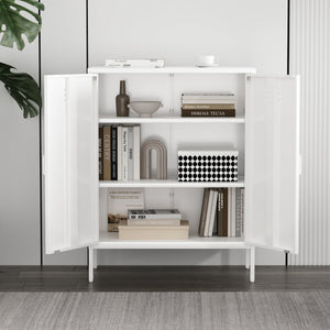 English Elm Naomi Metal Accent Cabinet 32" — Ventilated Double-Door Steel Storage with Adjustable Shelves, Modern Stability White B365P397891