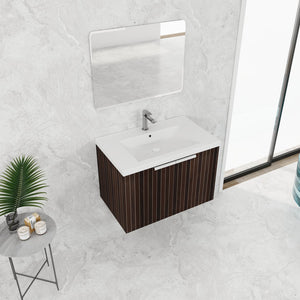 English Elm 30 Inch Silver-Brown Stripe Wall-Mounted Vanity with Mid-Edge Resin Sink, Soft-Close Doors, Ample Storage W999P204951