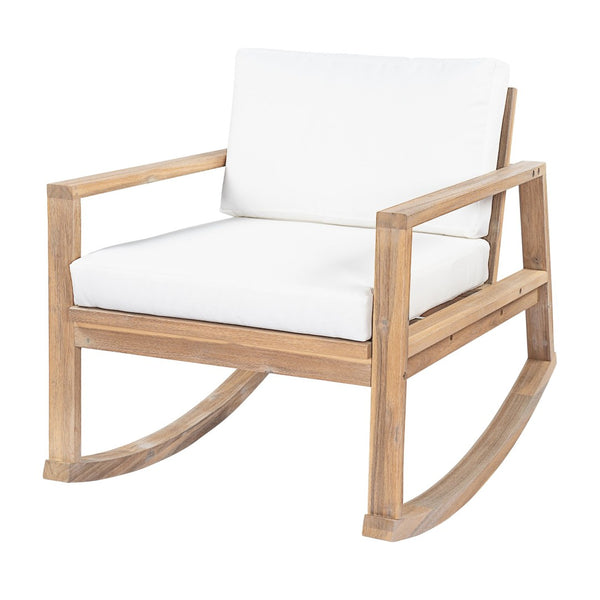 English Elm Outdoor Acacia Wood Rocking Chair with Cushions Teak Finish Porch Seating N772P369382W