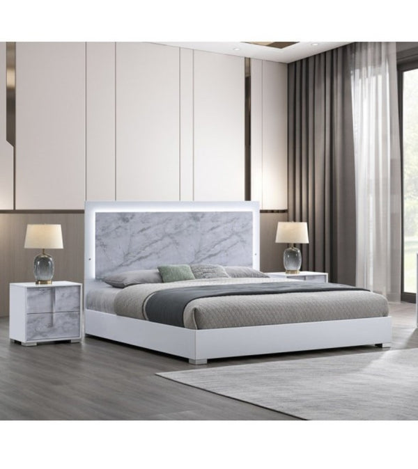 English Elm White/silver Lacquer Nightstand with Marble Panel Drawers for Modern Bedroom Decor B011P496278