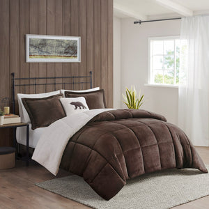 English Elm Full/Queen Alton Plush to Sherpa Comforter Set with Hypoallergenic Down Alternative Fill, Cozy Cabin Retreat Brown+Ivory 22.44 L x 20.87 W x 13.39 H B035100492