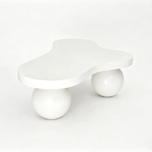 English Elm 46 Inch Cloud Shaped Coffee Table with Ash Veneer Top and Sculptural Sphere Legs White W3935S00007