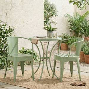 English Elm Colmar Outdoor Iron Bistro Set Powder Coated Slatted Armchairs Round Patio Table Green 56558.00MCG
