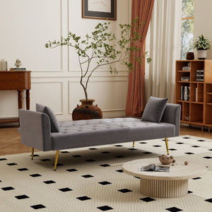 English Elm Modern Tufted Velvet Sleeper Sofa Retro Style Convertible Fold Flat for Compact Spaces Gray W2353P399461