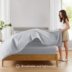 JLA Home 510 Design - Printed Cotton Sheets – 100% breathable 144TC set with deep 16" pocket, Oeko‑Tex certified comfort and style Diamond Grey AM20-0483