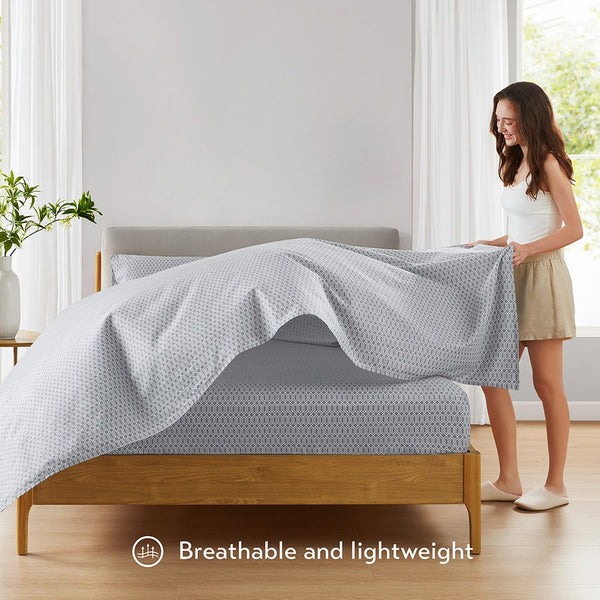 JLA Home 510 Design - Printed Cotton Sheets 100% Cotton 144TC Lightweight Breathable Sheet Set with Deep Pocket, Oeko-Tex Certified Diamond Grey AM20-0480