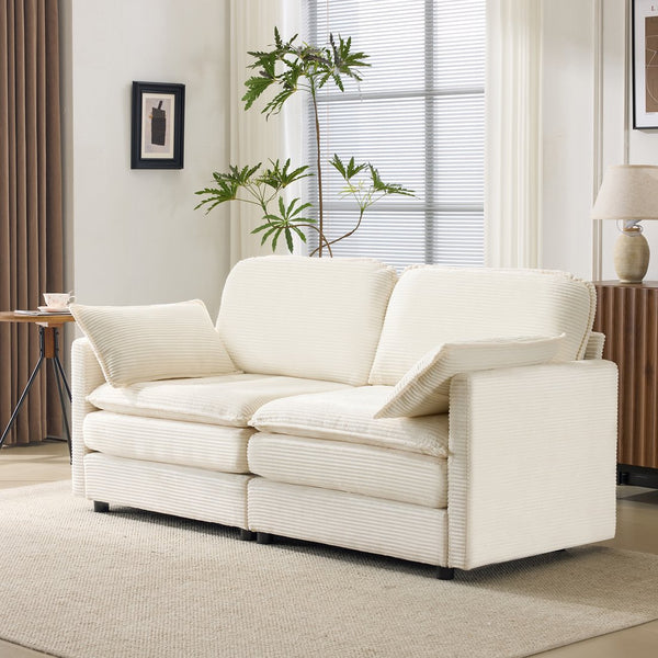 English Elm 69" Plush Cloud Loveseat Modular 2-Seater Sofa in Beige Corduroy, Convertible Ottoman, Durable Frame, 440lb Support W1829P324893