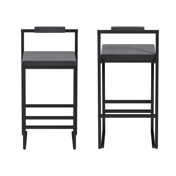 English Elm Bar Velvet Counter Height Bar Stools Set of 2 – Plush Gray Velvet, Matte Black Frame, 25.6" Seat W1757P310421