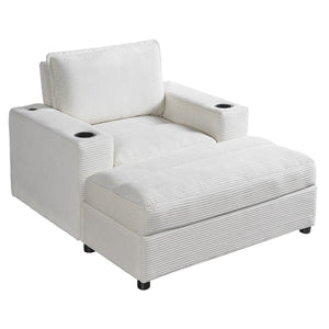 English Elm Christopher Knight Home® - 42.8" Oversized Chaise Lounge with Storage Ottoman, Corduroy Upholstery, USB Port & Cup Holders for Cozy Living Space Beige N765P350851W