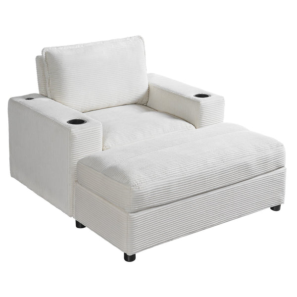 English Elm Christopher Knight Home® - 42.8" Oversized Chaise Lounge with Storage Ottoman, Corduroy Upholstery, USB Port & Cup Holders for Cozy Living Space Beige N765P350851W