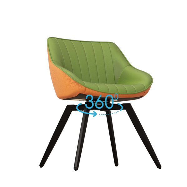 English Elm A Set of 4 Mid-century Pu Leather Dining Chairs with Powder-coated Black Metal Legs W2189S00832