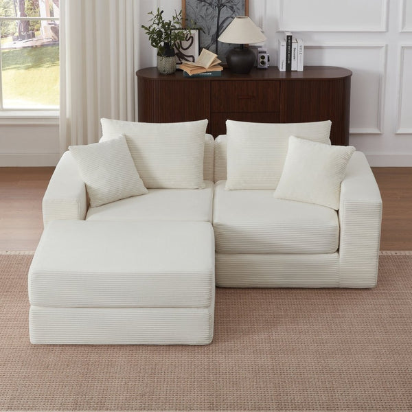 English Elm Modular Cloud Sectional Corduroy Sofa Deep Seat Comfort for Flexible Living Spaces White W3396P435274