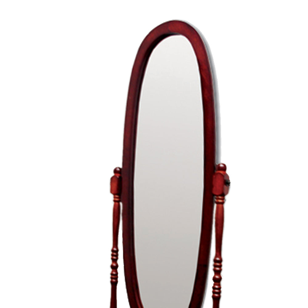 English Elm 59.25" Tall Standing Wooden Floor Mirror with Elegant Oval Cheval Frame, Adjustable Tilt and Classic Finish Cherry B072115936