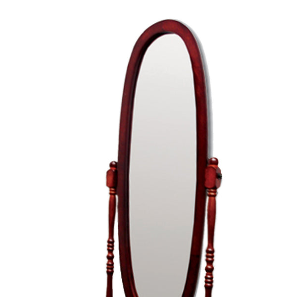 English Elm 59.25" Tall Standing Wooden Floor Mirror with Elegant Oval Cheval Frame, Adjustable Tilt and Classic Finish Cherry B072115936