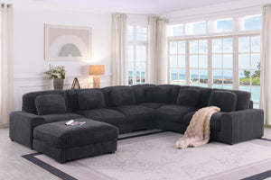 English Elm Lianne Modular Corduroy Sectional with Ottoman Channel Tufted Lounge Sofa B2749S00042