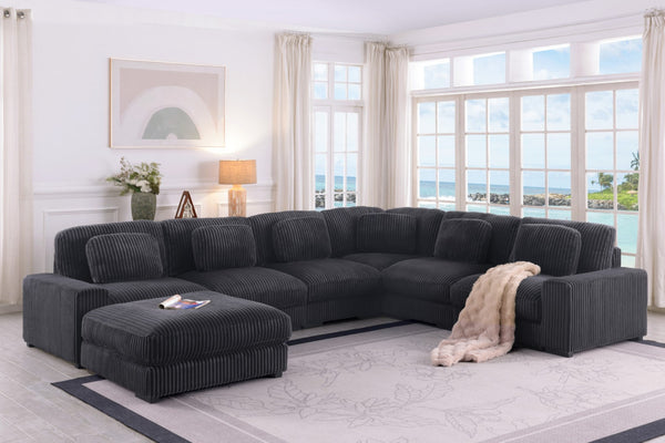 English Elm Lianne Modular Corduroy Sectional with Ottoman Channel Tufted Lounge Sofa B2749S00042