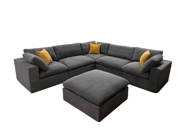 English Elm Coffee Bean Basket Weave Modular Sectional Foam Compressed with Toss Pillows Included Light Gray B2748S00069