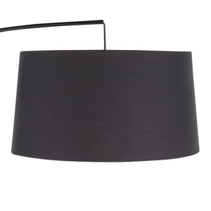 English Elm Mid-century Modern Arc Floor Lamp with Bentwood Base and Black Linen Reading Shade B202S02209