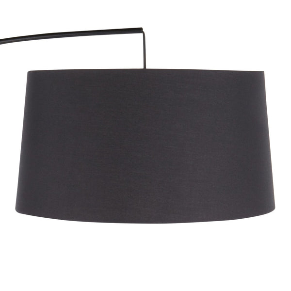 English Elm Mid-century Modern Arc Floor Lamp with Bentwood Base and Black Linen Reading Shade B202S02209