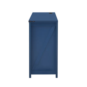 English Elm U-style Farmhouse Sideboard Barn Door Buffet with Drawers Built-in Outlet Dining Navy Blue N711P347377V