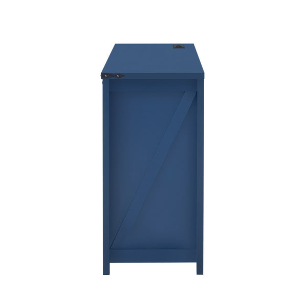 English Elm U-style Farmhouse Sideboard Barn Door Buffet with Drawers Built-in Outlet Dining Navy Blue N711P347377V