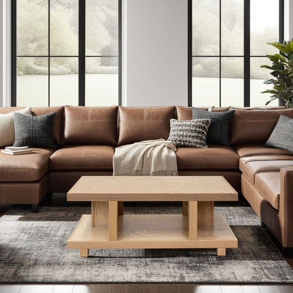 English Elm Laurel Canyon 49in Coffee Table — Solid Oak Craftsmanship, Spacious Top & Open Shelving, Preassembled Natural B108P292270