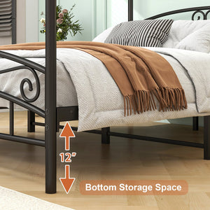 English Elm Queen Metal Canopy Bed Frame with Headboard & Footboard, Black Steel, 500lb Capacity, 12.4" Storage W84034157