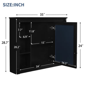 English Elm 35'' Modern Wall Medicine Cabinet with Mirror, Black MDF Storage, Soft-Close Hinges, Towel Rod, Adjustable Shelves N710P197128B