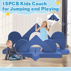 English Elm 14pcs Modular Foam Play Couch Set Convertible Toddler Fort Builder for Playrooms Blue T5880P493446