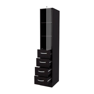 English Elm Wengue Tall Linen Cabinet with Four Drawers and Open Shelves for Bathroom Storage B062P461069