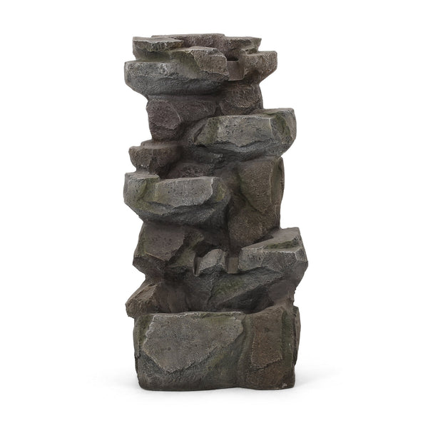 English Elm Christopher Knight Home® - APACHE 4 Tier Fountain Stone Gray - Faux Stone Waterfall with LED Lights, Weather-Resistant 34" 71794.00SGRY