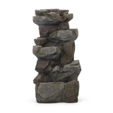 Christopher Knight Home® - Noble House - Candler Outdoor 4 Tier Rock Fountain, Stone Gray