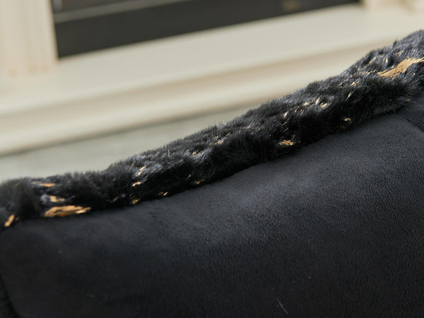 English Elm Luxury Chinchilla Faux Fur Pillow - Gilded Black Accent (22"X22") For Modern Glam Home Decor B030P233953