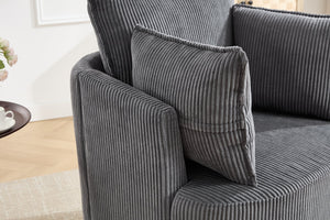 English Elm swivel Barrel Accent Chair with Solid Wood Frame & Metal Base, 350 lb Capacity, Sleek Curved Backrest Elegance Grey W2120P293680