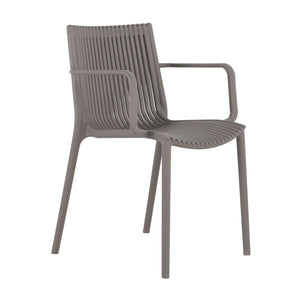 English Elm 4pcs Modern Stackable Plastic Armchair with Ergonomic Slatted Back, UV-Resistant PP, 300lb Capacity, No-Assembly Warm Grey W3450P323327