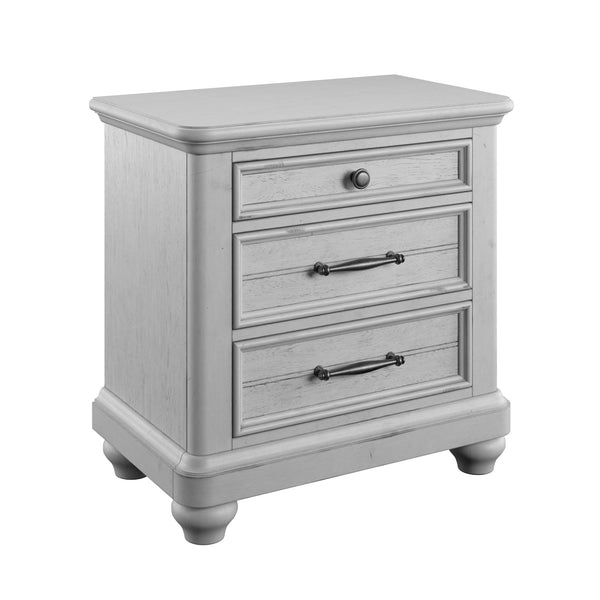 English Elm Wallace & Bay - Gray 3-Drawer Nightstand with USB Ports — Coastal Farmhouse Solid Wood Accent Table, Easy-Care Finish B2709P212316